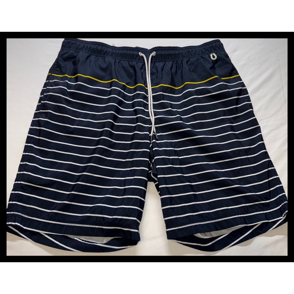 Lands End Swim‎ Trunks Mens Large 36-38 Navy Striped Elastic Drawstring Board